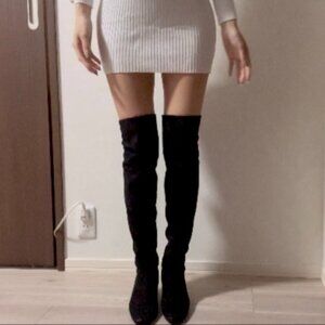 RANDA Black Faux Suede Over-The-Knee OTK Boots - Square Toe - Size 7 - Pre-owned